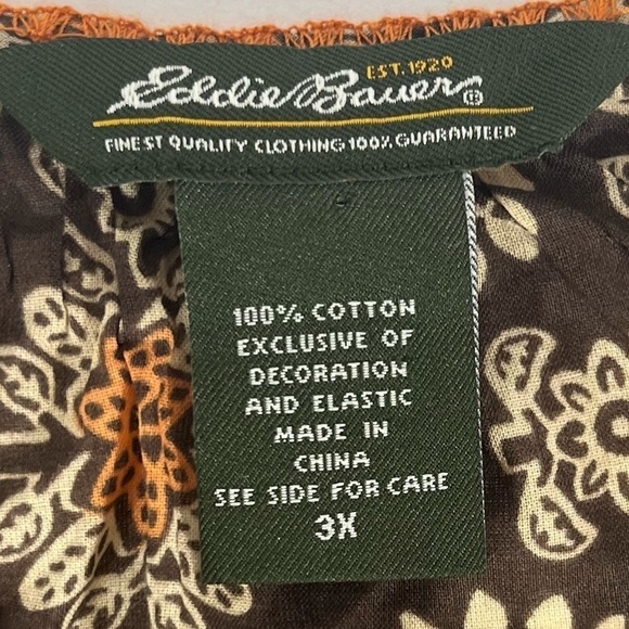 EDDIE BAUER Women's Lightweight Top Sz 3X Boho Brown/Orange Peasant Embroidered - Picture 2 of 11